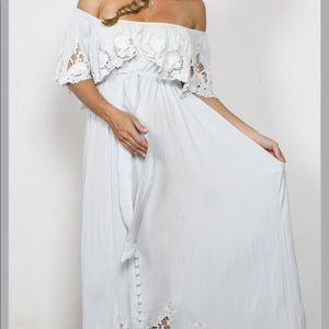 "Wonder Years" Women's embroidered maxi dress-blue